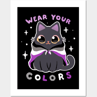 Asexual LGBT Pride Cat - Kawaii Rainbow Kitty - Wear your colors Posters and Art